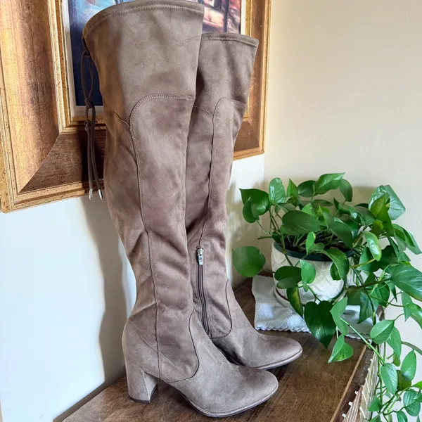 Marc Fisher LTD Alina OTK Boots Womens 10 Taupe Block Heel Cottagecore Soft Girl - Image 3