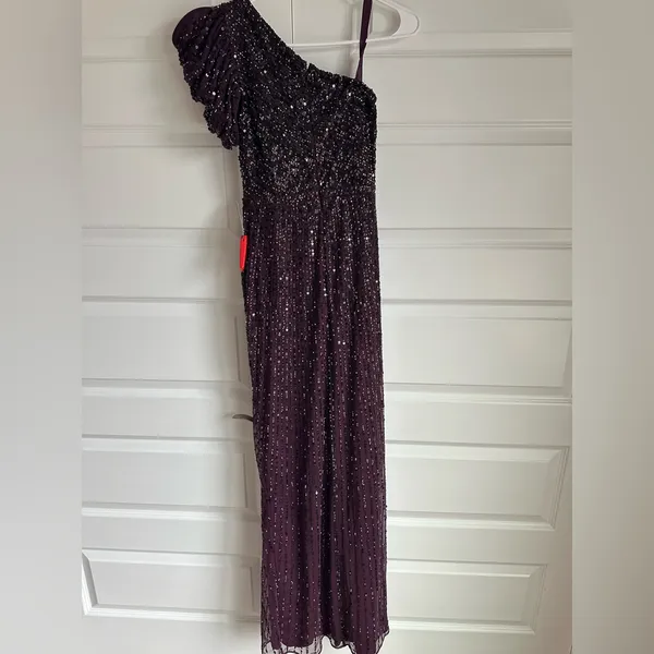 Mac Duggal 5622 Blackberry Sequin Embellished‎ Puff One Shoulder Gown Size 0 - Image 9