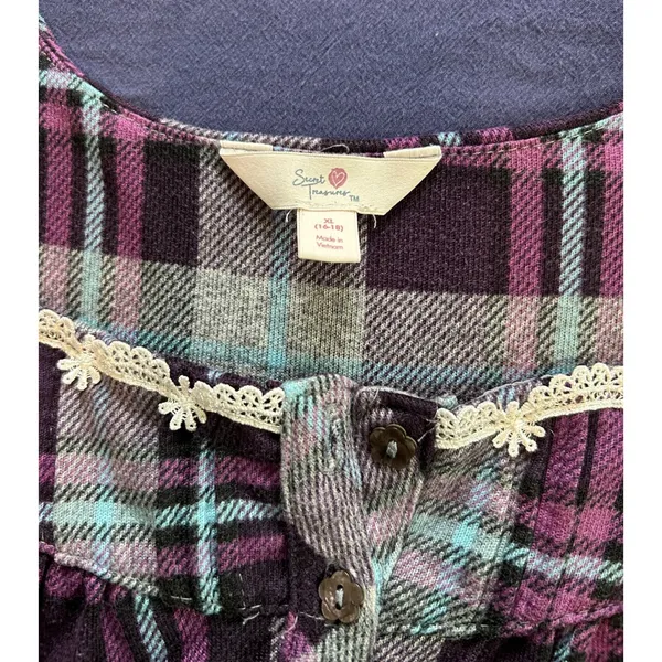 Secret Treasures Womens Purple Plaid Lace Trim Nightgown Sleep Dress XL 16-18 - Image 7