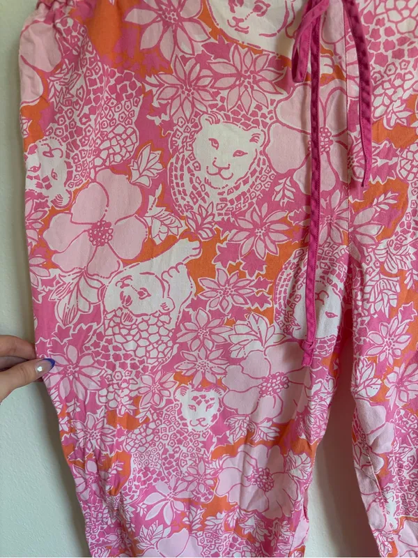 Lilly Pulitzer Pink & Orange Wild Cat Print Pajama Pants - Image 2