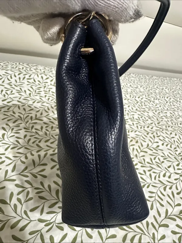 Coach Navy Pebbled Leather Shoulder Bag with Long Strap - Image 4