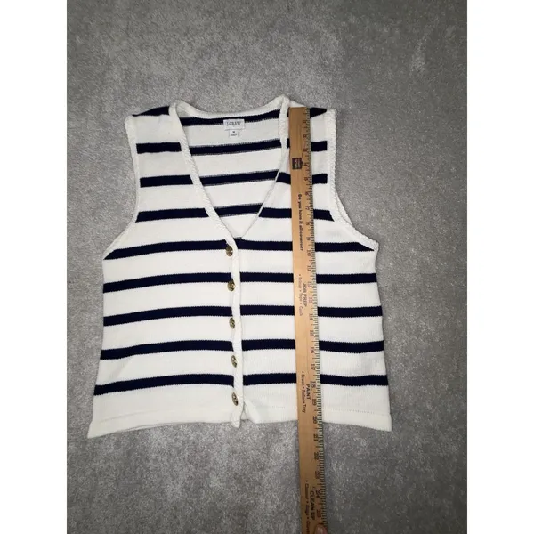 J Crew Sweater Vest Womens M Blue White Striped Button Front Nautical Preppy‎ - Image 8