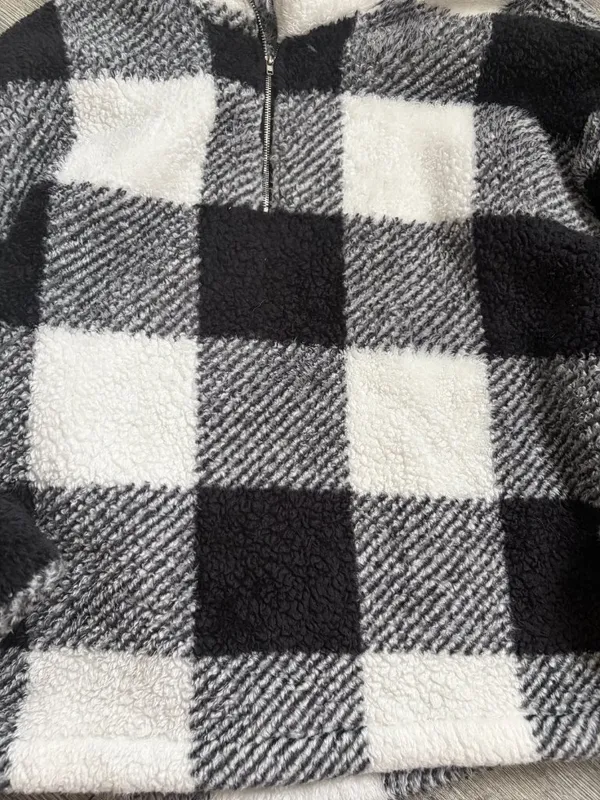 C+D+M Black & White Plaid Flannel Pattern Fuzzy Fleece Feel Winter Jacket Womens - Image 2