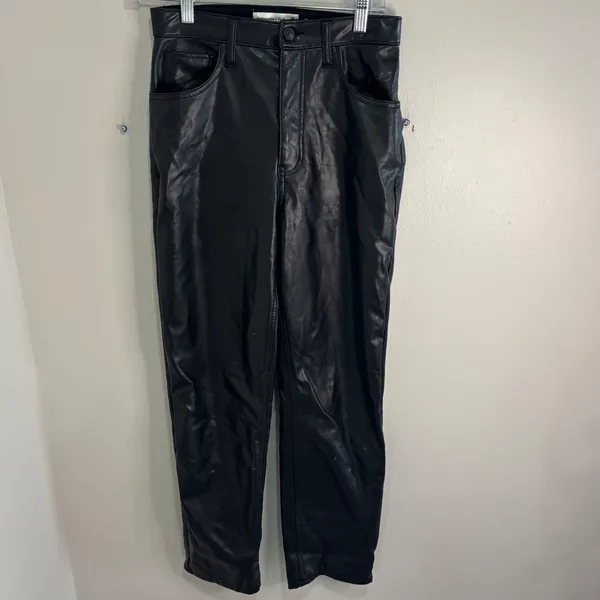 Abercrombie & Fitch Vegan Leather Ankle Straight Ultra High Rise Pants Black 26L - Image 3