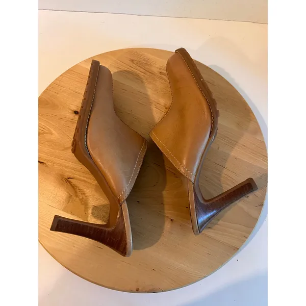 Y2K Vintage Tan Genuine Leather Western Heeled Clog Mule Size 8 Made in Brazil - Image 5