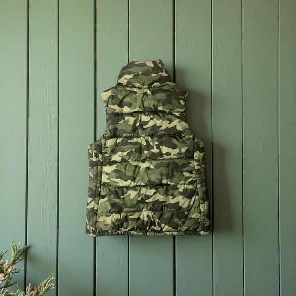 Old Navy Womens Puffer Vest Camo Green Zip Up Stand‎ Collar Size M - Image 4