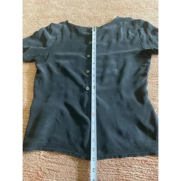 Women’s Pure Silk Ribbed Mock Neck Top Gray Short Sleeve Size 4 - Image 3