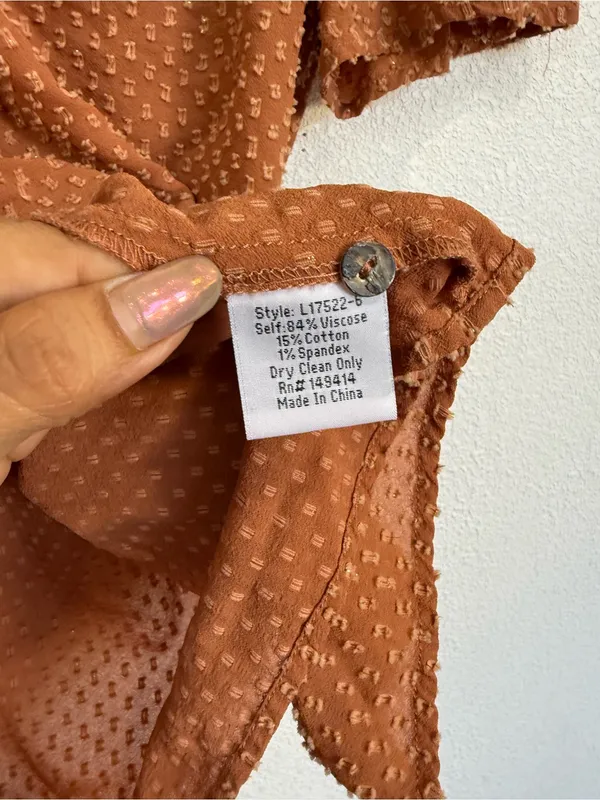 Johnny Was Brown Swiss Dot Boho Peasant Blouse L Ruffle V-Neck Top - Image 6