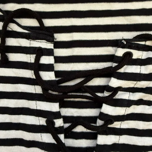 MOTHER Black and White Striped Lace-Up Tee - Image 2