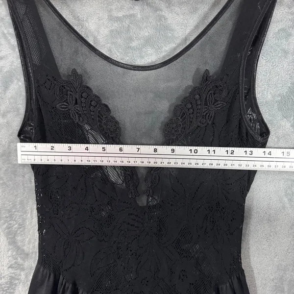 Vintage 80s Victoria's Secret Black Lace V Neck Sheer Bodice Dress Small - Image 10