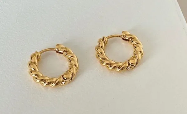 18K Gold Plated Twist Small Hoop Earrings for Women - Image 2