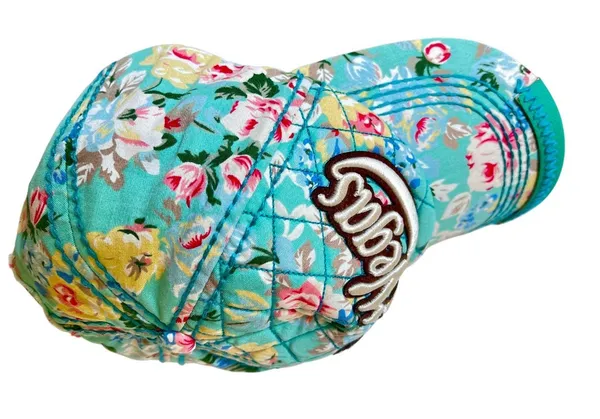 Robin Ruth Las Vegas Snapback Hat Teal Turquoise Quilted Floral Baseball Cap - Image 3