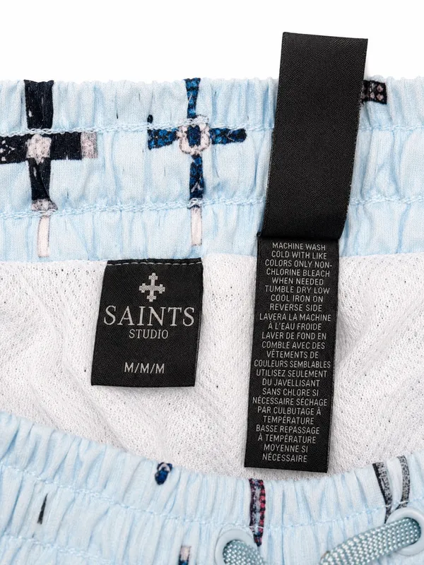 Saints Studio Mesh Shorts – Light Blue Cross Print - Image 6