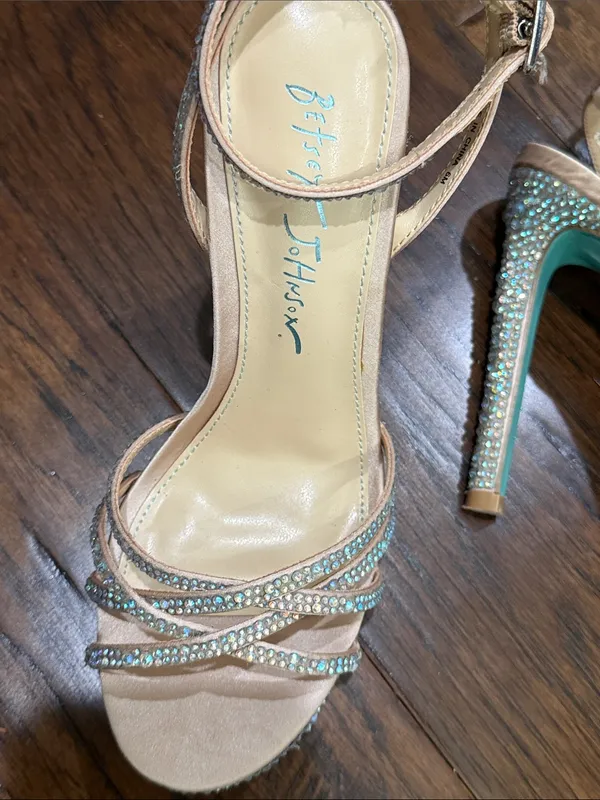 Betsey Johnson Nude Pink Crystal-Strap Stiletto Sandals - Image 7