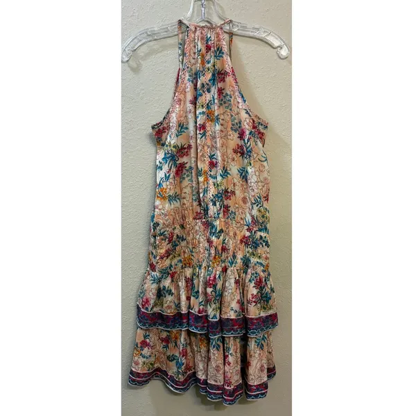 Tolani Boho Floral Halter Ruffle Mini Dress Peach Pink Tassel Smocked Waist - Image 10