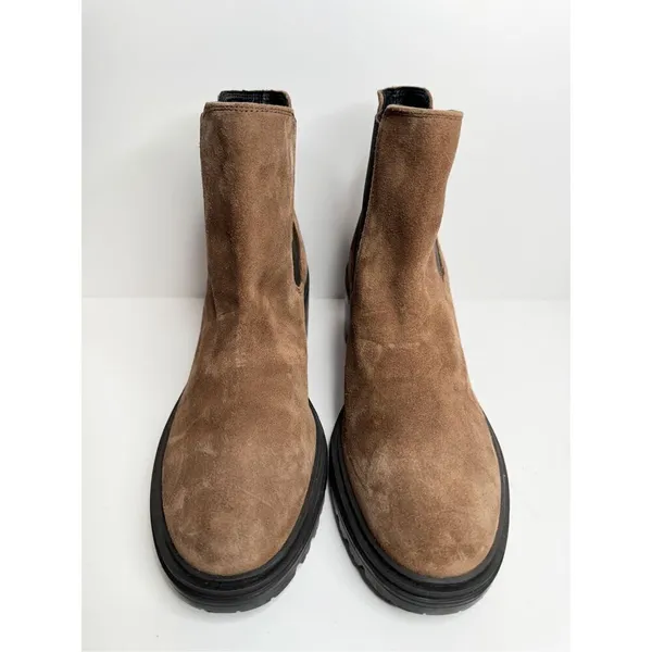 GEOX‎ Leather Boots Size 9.5 Brown Ankle Chelsea Pull On Block Heel Booties NEW - Image 4
