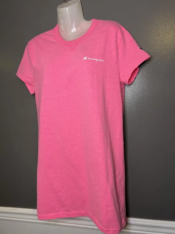 Champion Tunic Shirt Womens XS Pink Solid Logo Crew Neck Short Sleeve Tee Top - Image 4