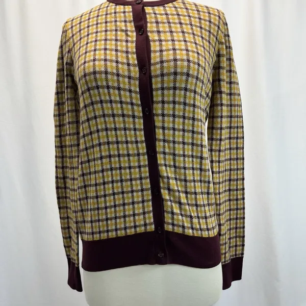 Ann Taylor Plaid Long Sleeve Cardigan S Academia Preppy Fall Vtg Retro Office - Image 4