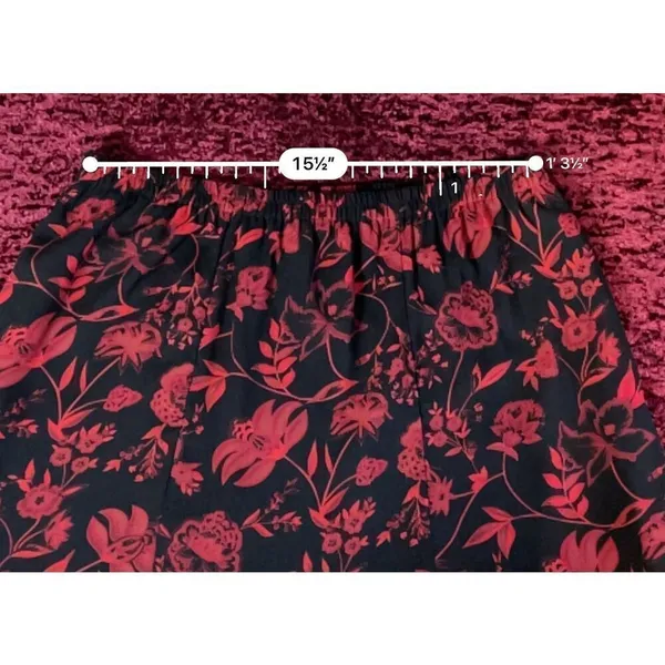 VTG Women’s Red Florals Black Midi Skirt 16W - Image 5