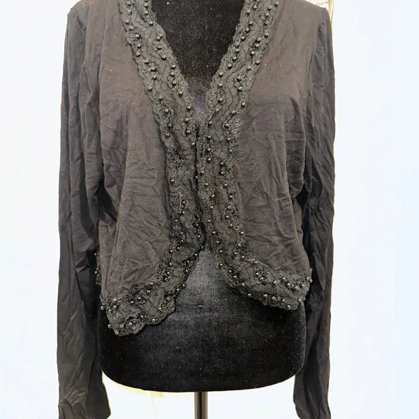 Vintage Black Beaded Long Sleeve Bolero cardigan size xl - Image 2