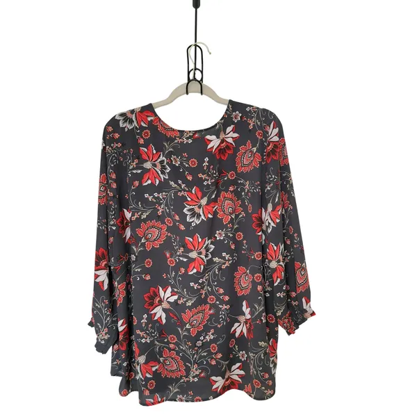 LOFT XL V Neck 3/4 Sleeve Floral Boho Cottagecore Whimsigoth Blouse - Image 2