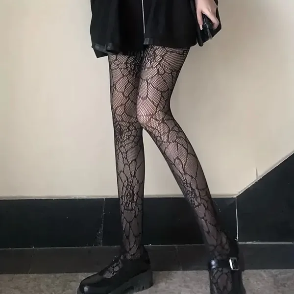 SpiderWeb Pattern Fishnet Tights Hollow Out High Waist Slim Fit Footed Pantyhose - Image 7