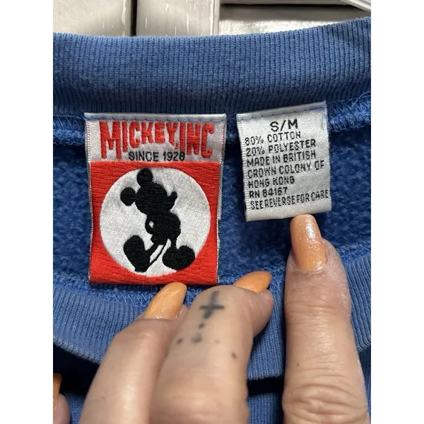 Mickey Inc Blue/Gold "Walt Disney World" Long‎ Sleeve Crew Size S/M Embroidered - Image 4