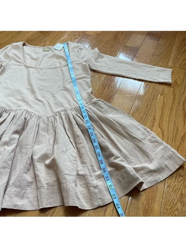 Free People Onda Dropped waist Long Sleeve Stretch Cotton Dress Square neck Sz L - Image 14
