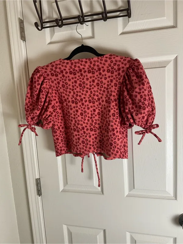 Free People Sweet Sun Top Puff Sleeve Tie-Front Cropped Top size Small - Image 8