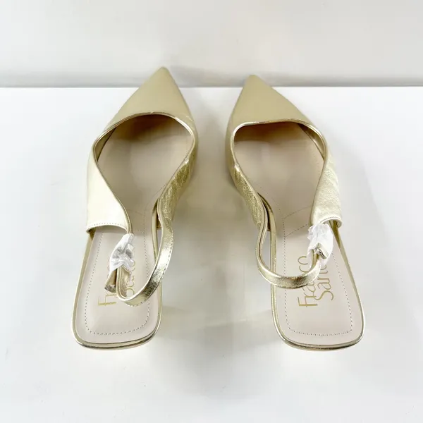 Franco Sarto Jaden Leather Pointed Toe Slingback Kitten Heels Platino Gold 9 - Image 5