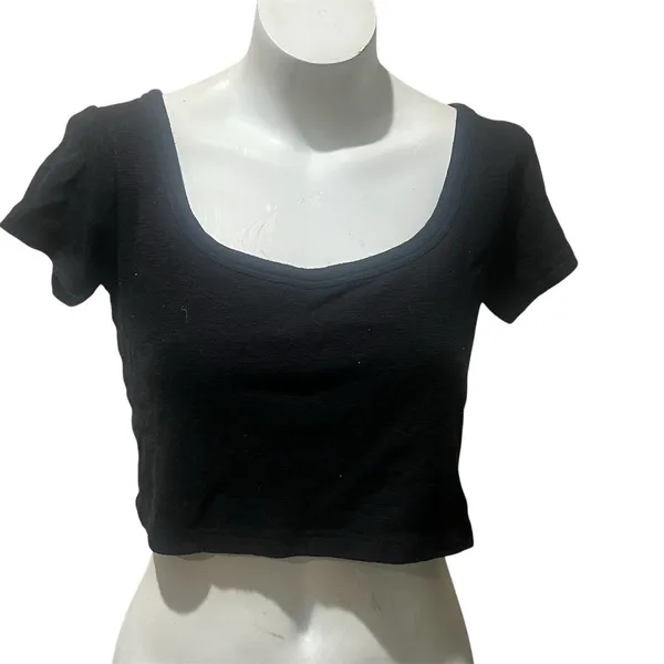 Madewell Womens Cropped T-Shirt Size M Black Solid Scoop Neck Short Sleeve - Image 8