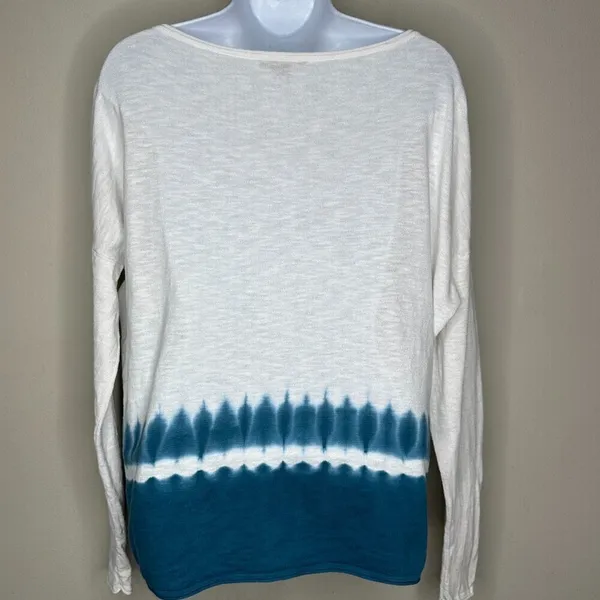 VINCE Womens Tie Dye Dip Dyed Top Teal White Long Sleeve Shirt Size X-Small - Image 4