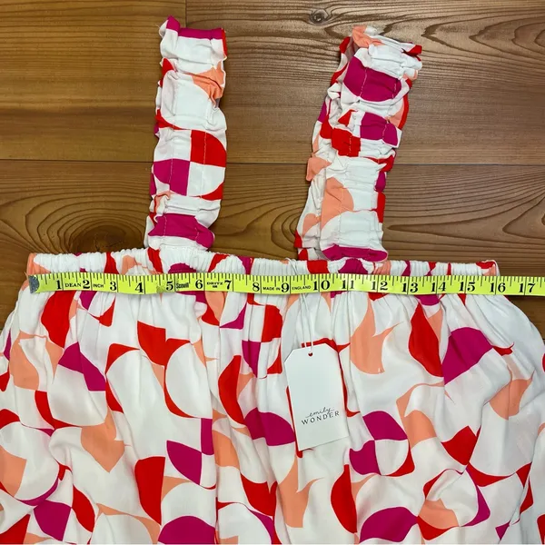 Emily Wonder Geometric Mid Mod Sundress Retro A-Line Mini Print Ruffles Plus 1X - Image 3