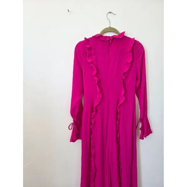 NEW Runaway The Label Oxana Dress Long Sleeve Hot Pink Ruffle Coquette Small - Image 9