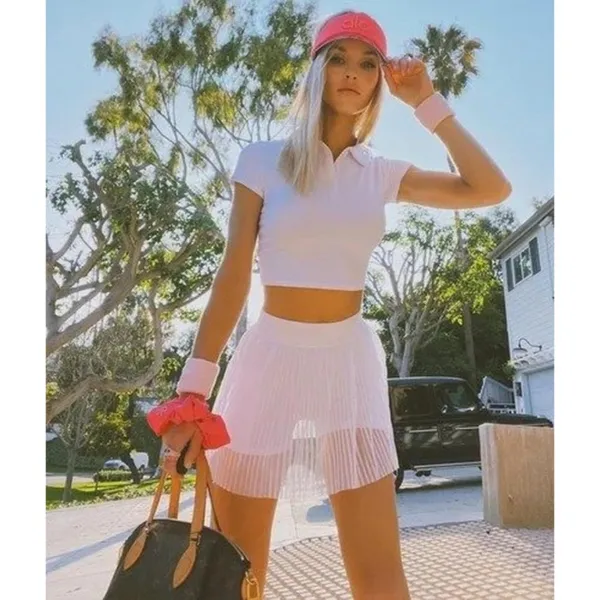 Alo Mesh Flirty Tennis Skirt White Sheer Transparent See-Through Pleated Skort - Image 9