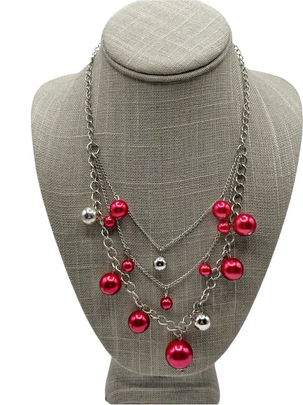 Red, Blue & Green Chunky Faux Pearl Necklace & Bracelet Jewelry Lot - Image 10