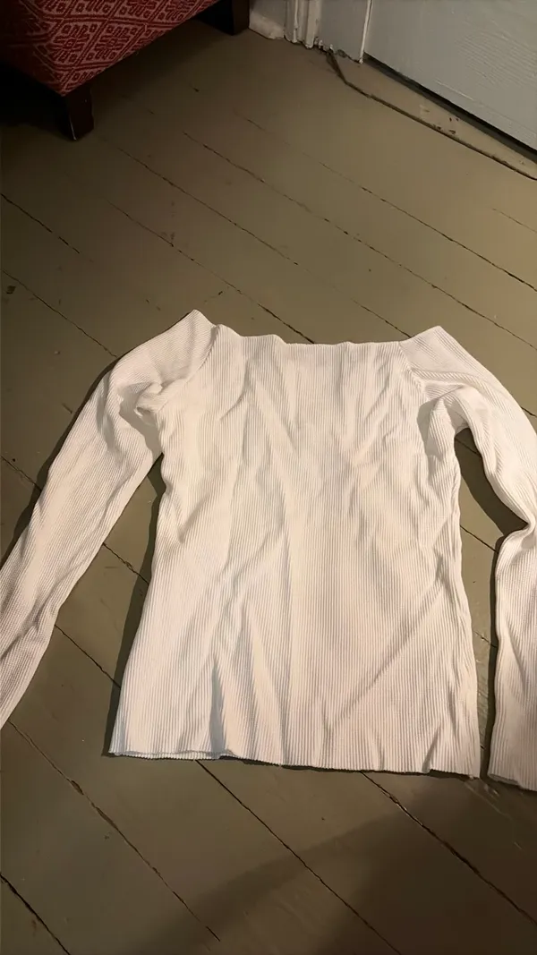 White Off-The-Shoulder Brandy Melville Top Long Sleeve - Image 3