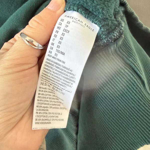 American Eagle Teal Green Oversized Graphic‎ Sweatshirt Peace Hearts XS Comfort - Image 7