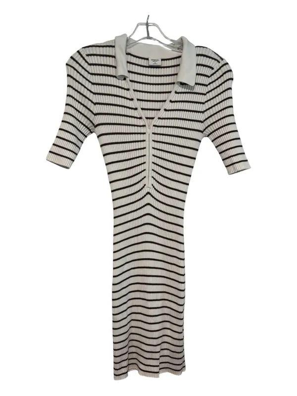 Abercrombie & Fitch Half-Zip Polo Mini Sweater Dress Brown White Striped Size Me - Image 2