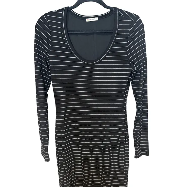 Marine Layer Lexi Ribbed Midi Dress Black White Striped Long Sleeve Size M - Image 3