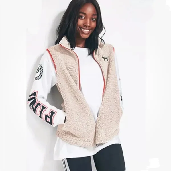 PINK Victoria’s Secret Sherpa Full Zip Fleece Vest. XS - Image 3
