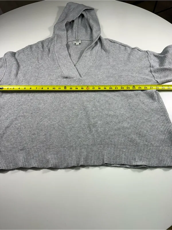 aerie Light Heather Gray V-Neck Relaxed Long Sleeve Top with Hoodie - Image 4