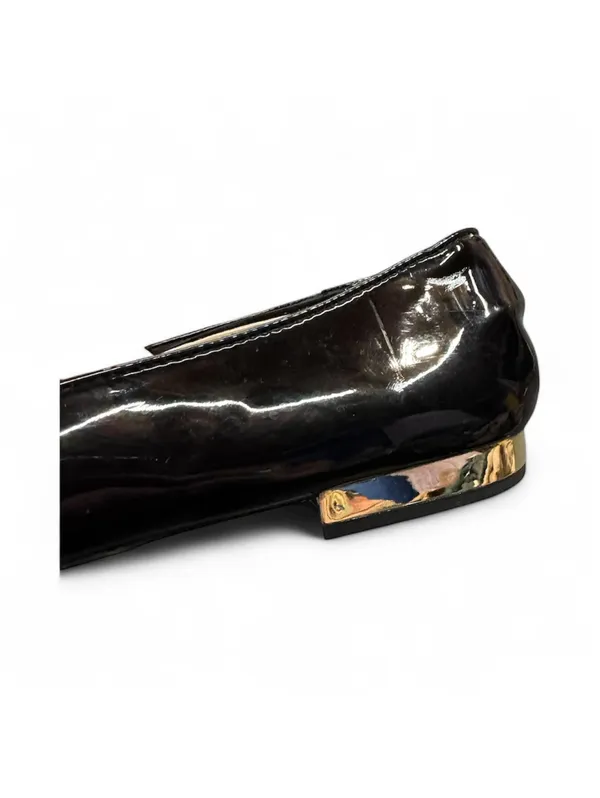 (RC) Zara Women's Black Patent Leather Slip On Flat Loafers Gold Heel Size 41 EU - Image 3