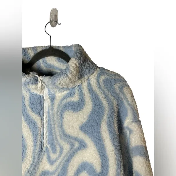 SO Sherpa Fleece Half‎ Zip Pullover Womens XL Blue White Swirl Cozy - Image 3