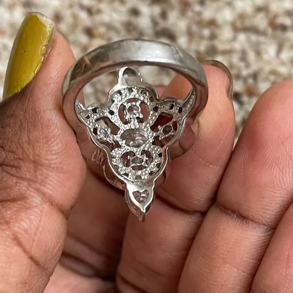 Vintage Silver Crystal Fashion Clover Ring Size 7 - Image 4