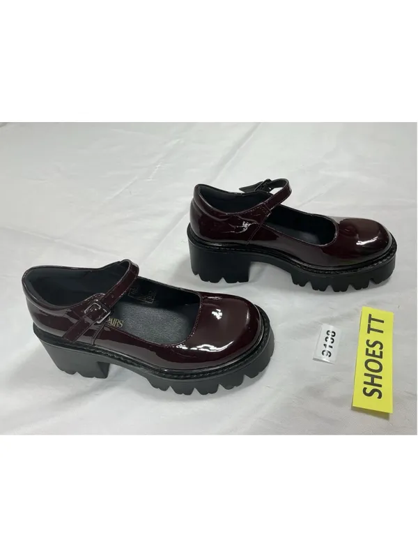Womans Excellent Mary Jane Platform Chunky Heel Shoes Size 6 Burgandy - Image 2