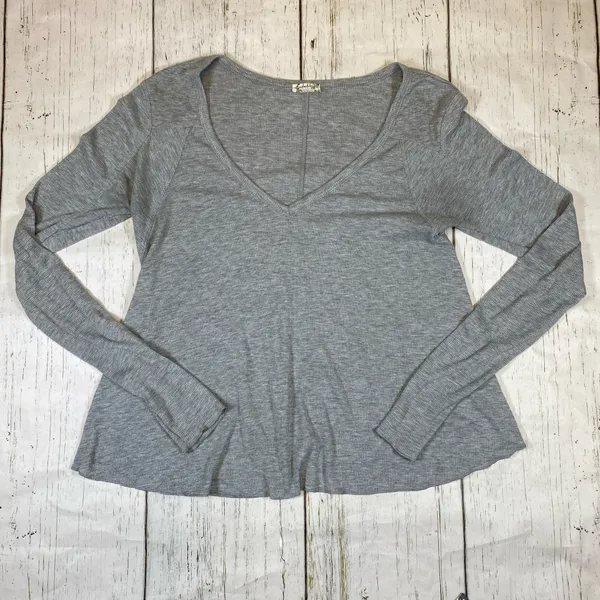 Free People Intimately Rock The Boat Long Sleeve Ribbed V Neck Shirt - Image 3