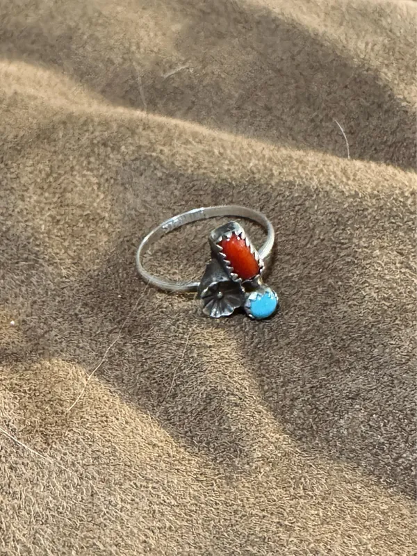 Genuine turquoise and coral ring Blue Size 7 - Image 2