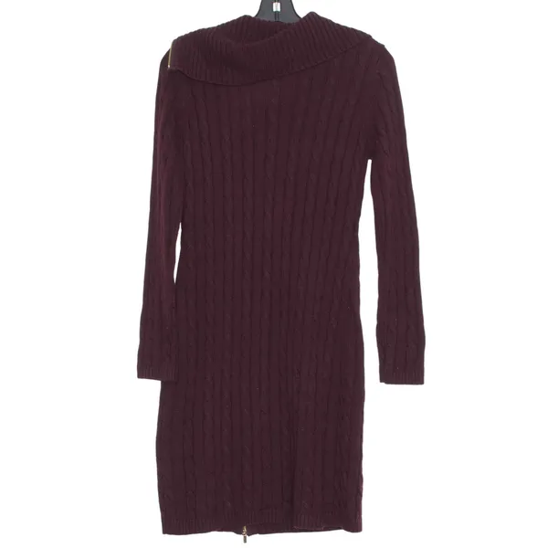Calvin Klein Sweater Dress Cable Knit Burgundy Zip Up Dark Academia Old Money S - Image 2
