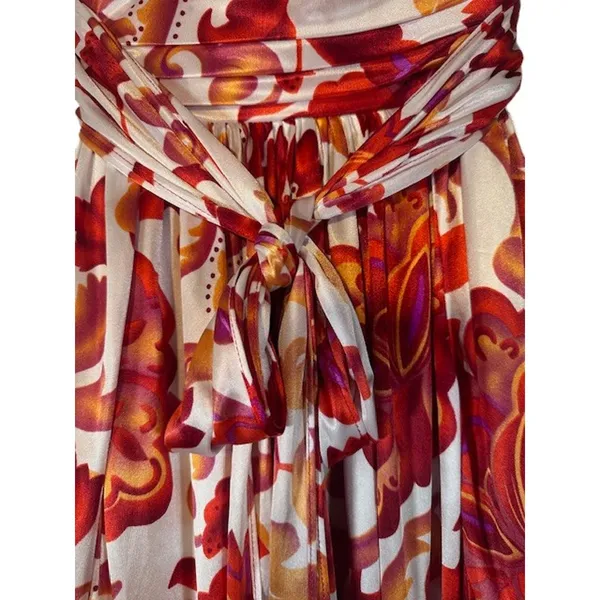 Red & White Strapless Floral Formal Belted Waist Knee Length Dress Women Sz S - Image 3